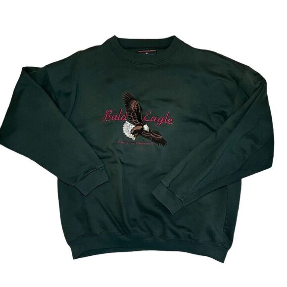 Head Waters Bald Eagle Spirit of Freedom Green Crewneck Sweatshirt Embroidered - Picture 1 of 9